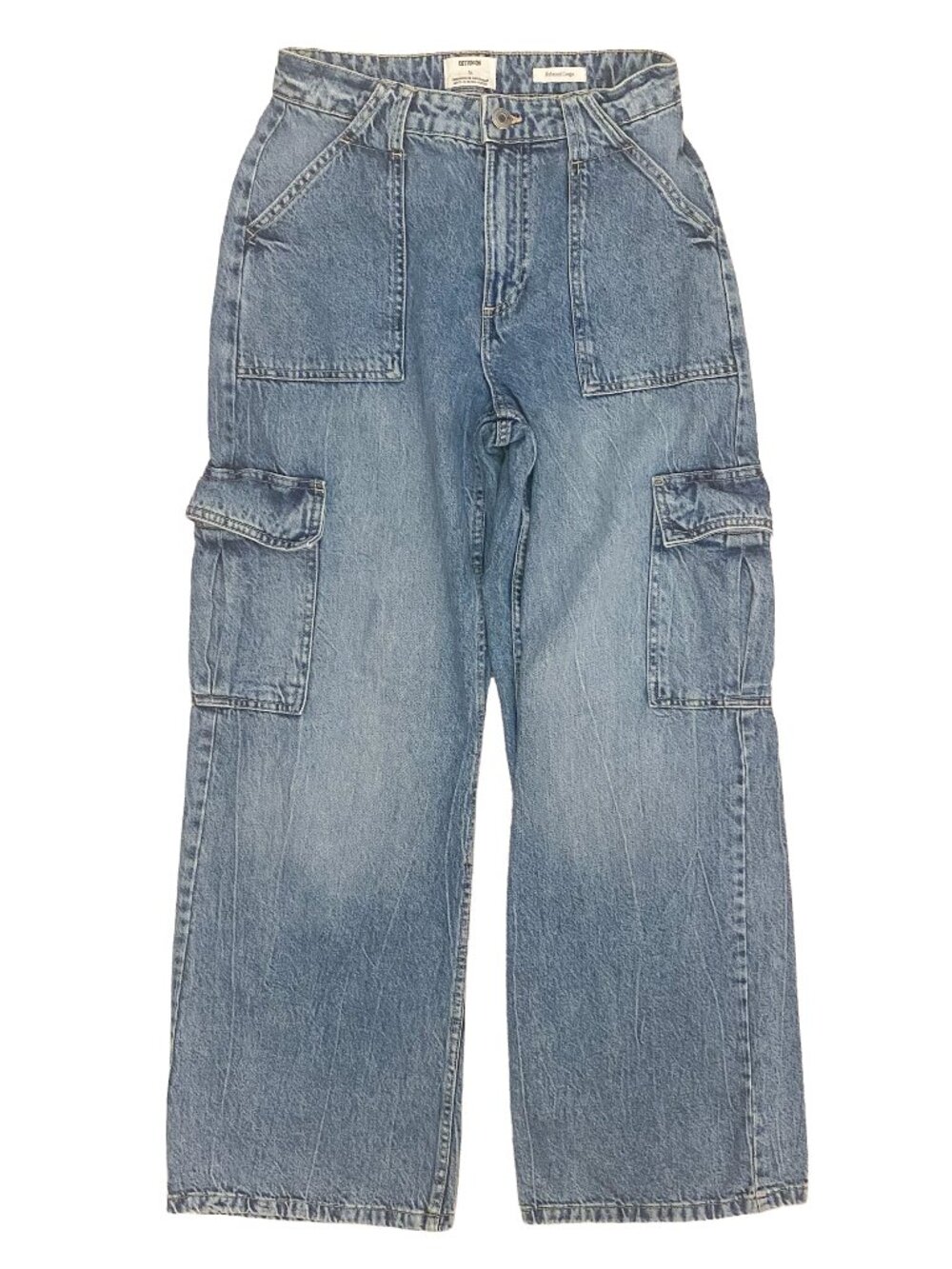 COTTON:ON Relaxed Cargo Denim Jeans 26 Utility Wide Leg Mid Rise